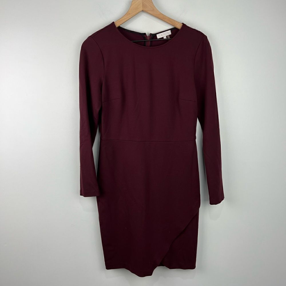 1. State Burgundy Long Sleeve Sheath Dress M